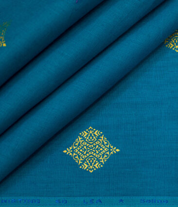 Solino Men's Linen Printed 2.25Meter Unstitched Shirting Fabric (Dark Firozi Blue)