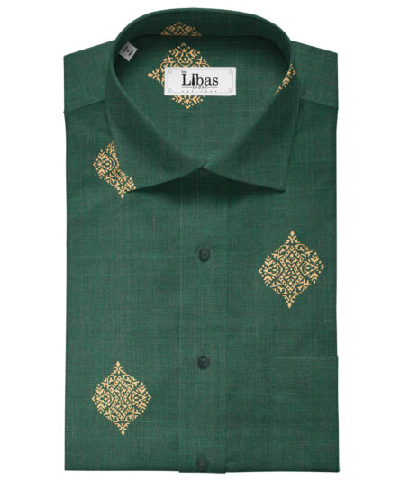 Solino Men's Linen Printed 2.25Meter Unstitched Shirting Fabric (Dark Pine Green )