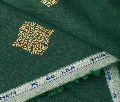 Solino Men's Linen Printed 2.25Meter Unstitched Shirting Fabric (Dark Pine Green )