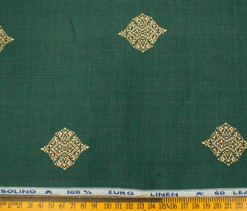 Solino Men's Linen Printed 2.25Meter Unstitched Shirting Fabric (Dark Pine Green )