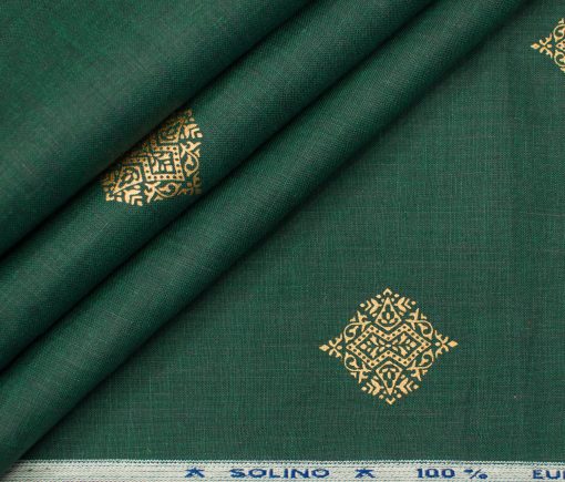 Solino Men's Linen Printed 2.25Meter Unstitched Shirting Fabric (Dark Pine Green )