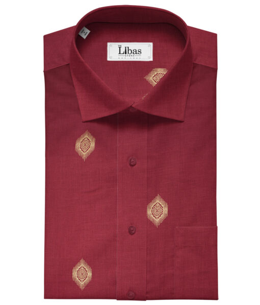 Solino Men's Linen Printed 2.25Meter Unstitched Shirting Fabric (Red)