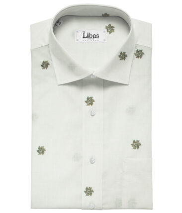 Solino Men's Linen Embroidered 2.25Meter Unstitched Shirting Fabric (White)