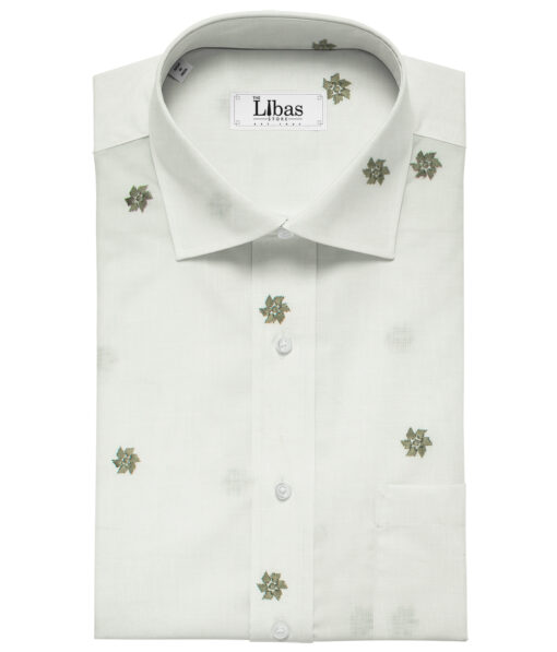 Solino Men's Linen Embroidered 2.25Meter Unstitched Shirting Fabric (White)