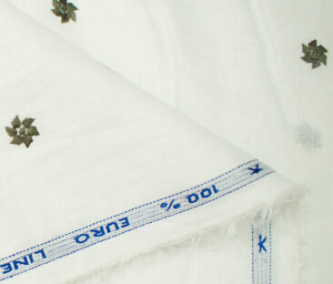 Solino Men's Linen Embroidered 2.25Meter Unstitched Shirting Fabric (White)