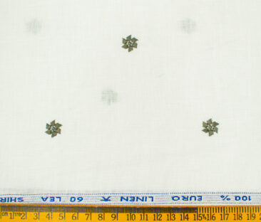 Solino Men's Linen Embroidered 2.25Meter Unstitched Shirting Fabric (White)