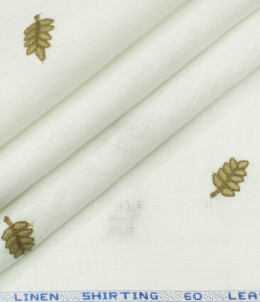 Solino Men's Linen Embroidered 2.25Meter Unstitched Shirting Fabric (White)