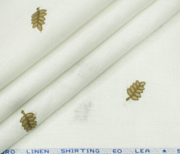 Solino Men's Linen Embroidered 2.25Meter Unstitched Shirting Fabric (White)
