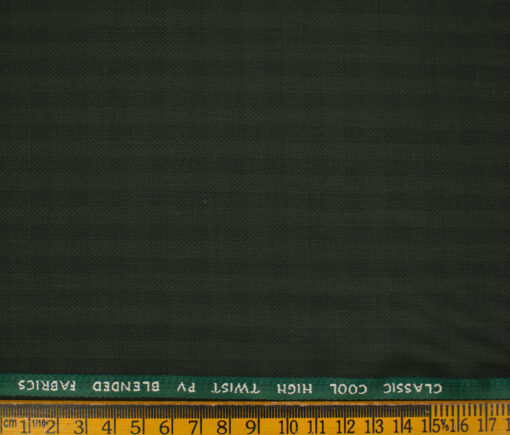 J.Hampstead Men's Polyester Viscose Checks 3.75 Meter Unstitched Suiting Fabric (Dark Seaweed Green)