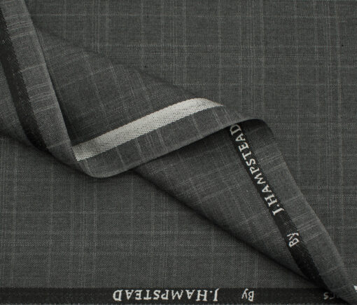 J.Hampstead Men's Polyester Viscose Checks 3.75 Meter Unstitched Suiting Fabric (Grey)