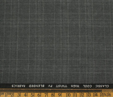 J.Hampstead Men's Polyester Viscose Checks 3.75 Meter Unstitched Suiting Fabric (Grey)