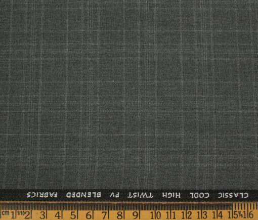 J.Hampstead Men's Polyester Viscose Checks 3.75 Meter Unstitched Suiting Fabric (Grey)