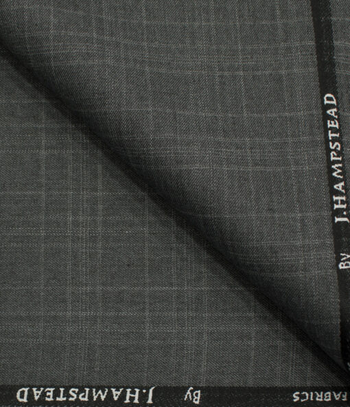 J.Hampstead Men's Polyester Viscose Checks 3.75 Meter Unstitched Suiting Fabric (Grey)