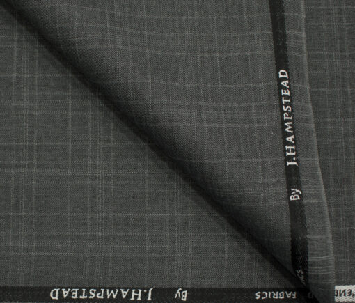 J.Hampstead Men's Polyester Viscose Checks 3.75 Meter Unstitched Suiting Fabric (Grey)