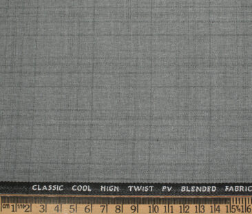 J.Hampstead Men's Polyester Viscose Checks 3.75 Meter Unstitched Suiting Fabric (Light Grey)