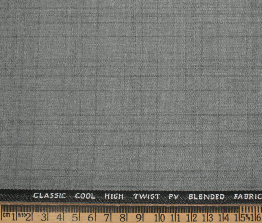 J.Hampstead Men's Polyester Viscose Checks 3.75 Meter Unstitched Suiting Fabric (Light Grey)
