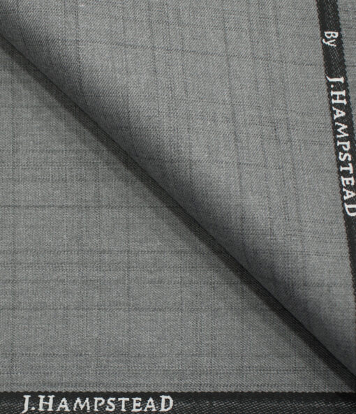 J.Hampstead Men's Polyester Viscose Checks 3.75 Meter Unstitched Suiting Fabric (Light Grey)