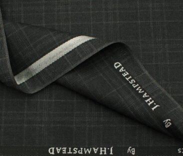 J.Hampstead Men's Polyester Viscose Checks 3.75 Meter Unstitched Suiting Fabric (Blackish Grey)