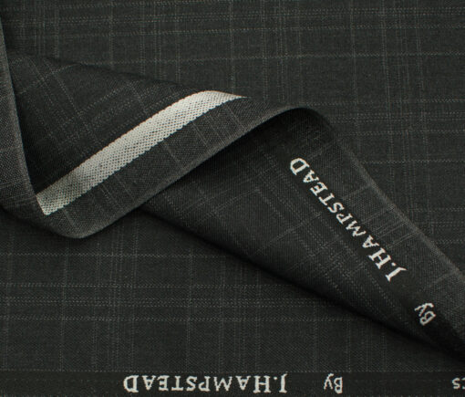 J.Hampstead Men's Polyester Viscose Checks 3.75 Meter Unstitched Suiting Fabric (Blackish Grey)