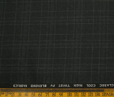 J.Hampstead Men's Polyester Viscose Checks 3.75 Meter Unstitched Suiting Fabric (Blackish Grey)