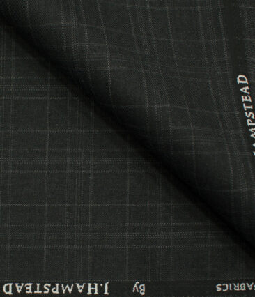 J.Hampstead Men's Polyester Viscose Checks 3.75 Meter Unstitched Suiting Fabric (Blackish Grey)