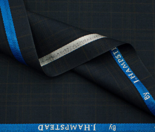 J.Hampstead Men's Polyester Viscose Checks 3.75 Meter Unstitched Suiting Fabric (Dark Blue)