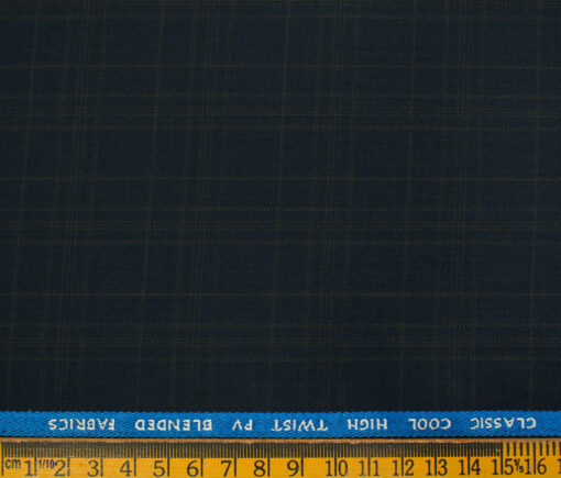 J.Hampstead Men's Polyester Viscose Checks 3.75 Meter Unstitched Suiting Fabric (Dark Blue)