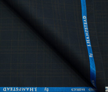 J.Hampstead Men's Polyester Viscose Checks 3.75 Meter Unstitched Suiting Fabric (Dark Blue)