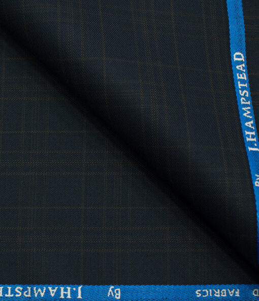J.Hampstead Men's Polyester Viscose Checks 3.75 Meter Unstitched Suiting Fabric (Dark Blue)