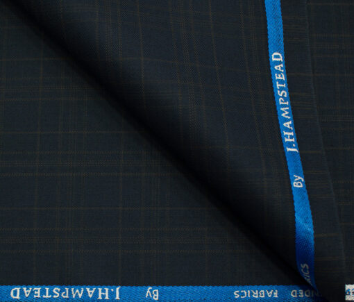 J.Hampstead Men's Polyester Viscose Checks 3.75 Meter Unstitched Suiting Fabric (Dark Blue)