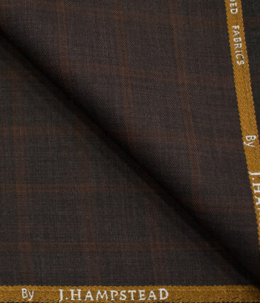J.Hampstead Men's Polyester Viscose Checks 3.75 Meter Unstitched Suiting Fabric (Dark Wine )
