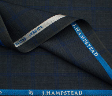 J.Hampstead Men's Polyester Viscose Checks 3.75 Meter Unstitched Suiting Fabric (Dark Blue)