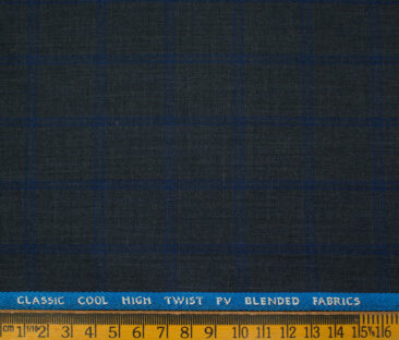 J.Hampstead Men's Polyester Viscose Checks 3.75 Meter Unstitched Suiting Fabric (Dark Blue)