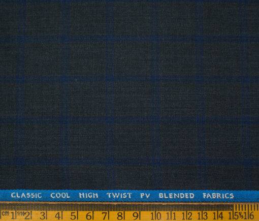 J.Hampstead Men's Polyester Viscose Checks 3.75 Meter Unstitched Suiting Fabric (Dark Blue)