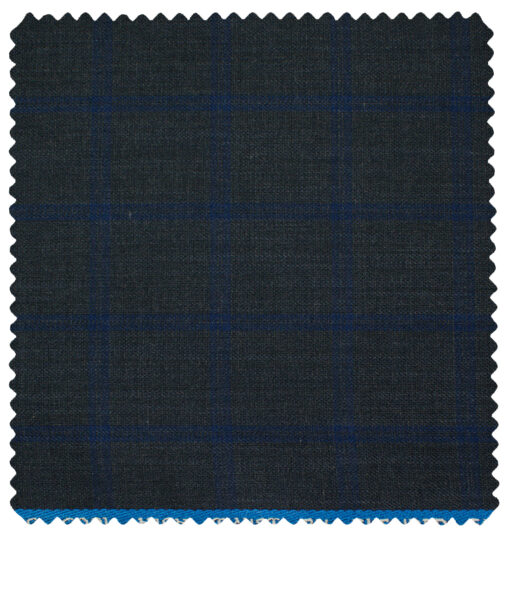 J.Hampstead Men's Polyester Viscose Checks 3.75 Meter Unstitched Suiting Fabric (Dark Blue)
