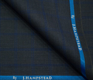 J.Hampstead Men's Polyester Viscose Checks 3.75 Meter Unstitched Suiting Fabric (Dark Blue)