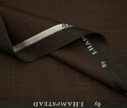 J.Hampstead Men's Polyester Viscose Self Design 3.75 Meter Unstitched Suiting Fabric (Copper Brown)