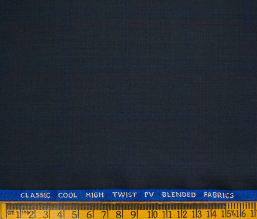 J.Hampstead Men's Polyester Viscose Checks 3.75 Meter Unstitched Suiting Fabric (Dark Navy Blue)