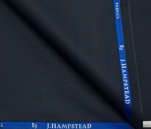 J.Hampstead Men's Polyester Viscose Checks 3.75 Meter Unstitched Suiting Fabric (Dark Navy Blue)