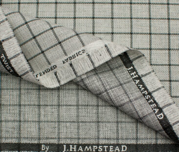 J.Hampstead Men's Polyester Viscose Checks 3.75 Meter Unstitched Suiting Fabric (Light Grey)