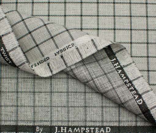 J.Hampstead Men's Polyester Viscose Checks 3.75 Meter Unstitched Suiting Fabric (Light Grey)