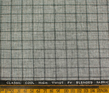 J.Hampstead Men's Polyester Viscose Checks 3.75 Meter Unstitched Suiting Fabric (Light Grey)