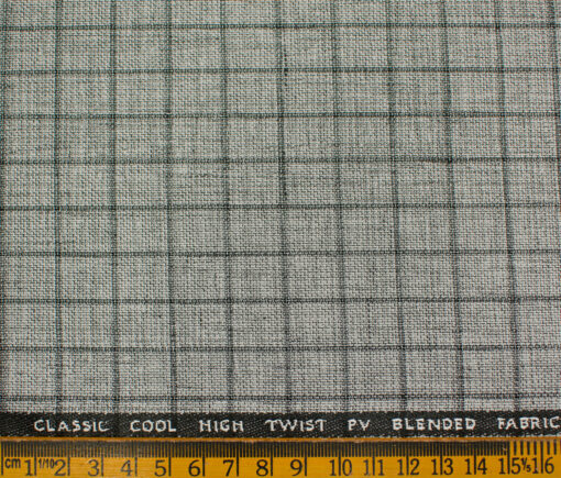J.Hampstead Men's Polyester Viscose Checks 3.75 Meter Unstitched Suiting Fabric (Light Grey)
