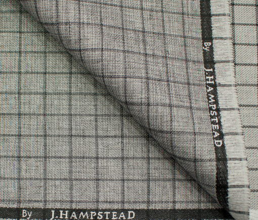 J.Hampstead Men's Polyester Viscose Checks 3.75 Meter Unstitched Suiting Fabric (Light Grey)