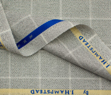 J.Hampstead Men's Polyester Viscose Checks 3.75 Meter Unstitched Suiting Fabric (Light Grey)