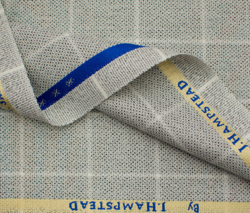 J.Hampstead Men's Polyester Viscose Checks 3.75 Meter Unstitched Suiting Fabric (Light Grey)