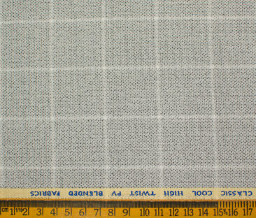 J.Hampstead Men's Polyester Viscose Checks 3.75 Meter Unstitched Suiting Fabric (Light Grey)