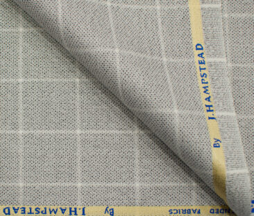 J.Hampstead Men's Polyester Viscose Checks 3.75 Meter Unstitched Suiting Fabric (Light Grey)