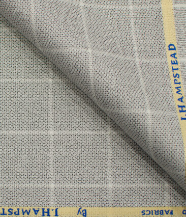 J.Hampstead Men's Polyester Viscose Checks 3.75 Meter Unstitched Suiting Fabric (Light Grey)