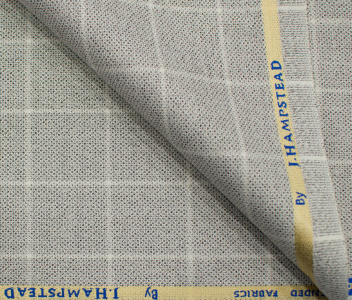 J.Hampstead Men's Polyester Viscose Checks 3.75 Meter Unstitched Suiting Fabric (Light Grey)